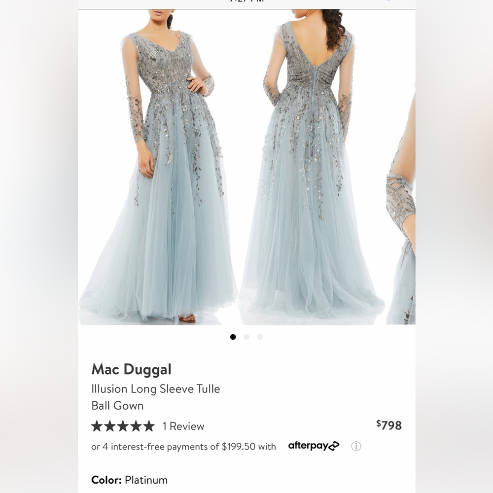 Mac Duggle lllusion llng sleeve Tulle Ballgown sequim blue 6